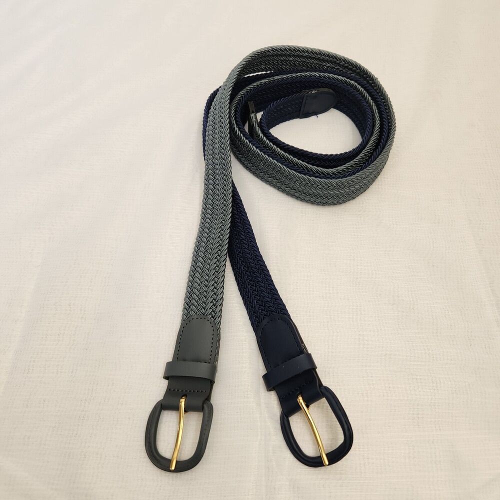 Mens Navy & Gray Woven Stretch Covered Buckle Leather Belt Size L-38-40 Set of 2